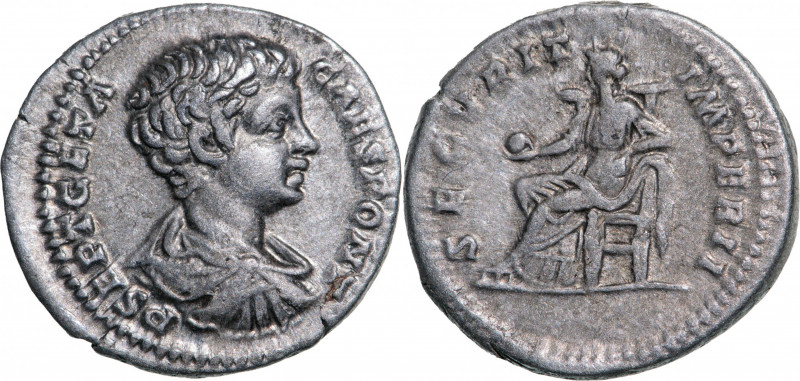 ROMAN EMPIRE
Geta (198-209 AD), AR Denarius (3.37g), struck 200-202 AD, Rome
P...