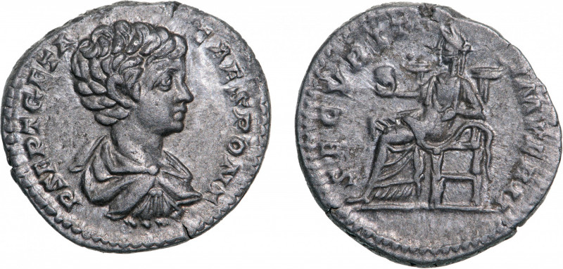 ROMAN EMPIRE
Geta (198-209 AD), AR Denarius (2.82g), struck 200-202 AD, Rome
P...