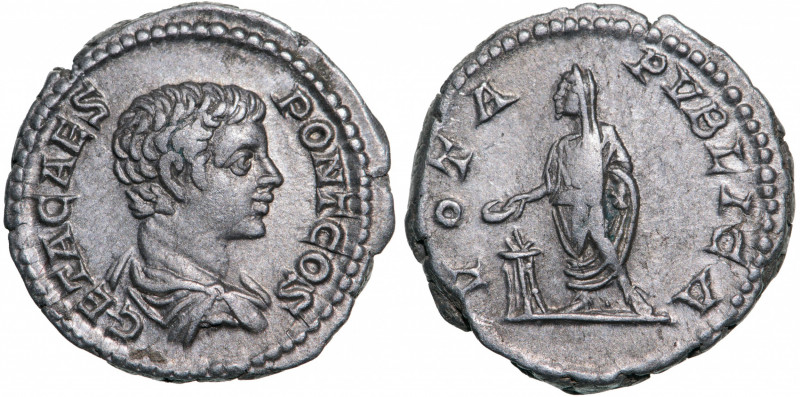 ROMAN EMPIRE
Geta (198-209 AD), AR Denarius (3.15g), struck 205 AD, Rome
GETA ...