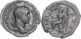 ROMAN EMPIRE
Severus Alexander (222-235 AD), AR Denarius (2.36g) struck 230 AD, Rome
 IMP SEV ALEXAND AVG, laureate head right / VIRTVS AVG, Virtus ...