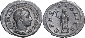 ROMAN EMPIRE
Severus Alexander (222-235 AD), AR Denarius (2.54g), Rome
 IMP ALEXANDER PIVS AVG, laureate and draped bust right / SPES PVBLICA, Spes ...