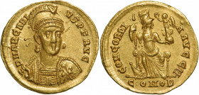 BYZANTINE EMPIRE
Arcadius (383-408) Solidus, Gold (4.43 g), Constantinopole
D N ARCADIVS P F AVG Helmeted, diademed and cuirassed bust of Arcadius f...