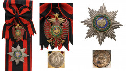 ALBANIA
Order of Skanderberg 
A Grand Cross Set, 1st Class, 1st Type, instituted in 1925. Sash Badge, gilt Silver, 70x53 mm, obverse enameled, obver...
