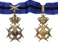 BELGIUM
ORDER OF LEOPOLD II
Commander`s Cross Military, 3rd Class, instituted in 1900. Neck Badge, 83x51 mm, Silver gilt, hallmarked, central medall...