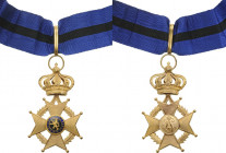 BELGIUM
ORDER OF LEOPOLD II
Commander`s Cross, 3rd Class, instituted in 1900. Neck Badge, gilt Bronze, 86x52 mm, both central medallions gilt, obver...