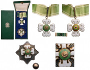 BRAZIL
ORDER OF MILITARY MERIT
Grand Officer's Set, 2nd Class, instituted in 1934. Neck Badge, 55 mm, gilt Silver, hallmarked "swan", enameled (chip...