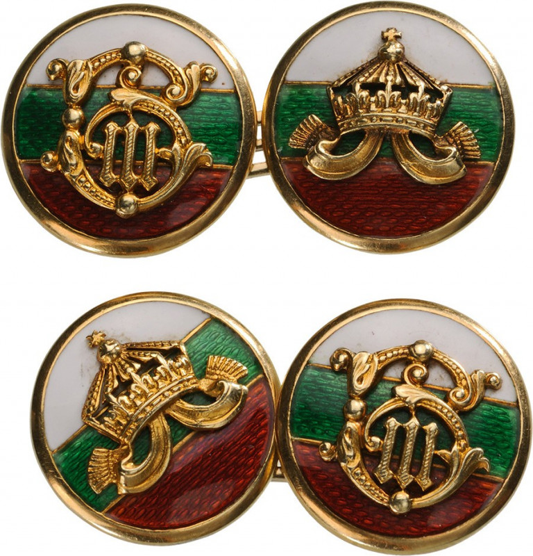 BULGARIA
A pair of cufflinks with royal monogram 
In GOLD, made of linked disc...