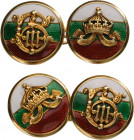 BULGARIA
A pair of cufflinks with royal monogram 
In GOLD, made of linked discs enameled with the Bulgarian colours, bearing resp. the crowned monog...