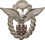 CROATIA
WW2 Pilot's Badge
Breast Badge, 58x50 mm, silvered Tombac, by "Brafa° Knaus - Zagreb", original pin on reverse. Mint condition! R! I 
Estim...