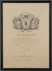 CUBA
Medal of the Volunteers of Cuba, instituted in 1872 
Awarding document to a Volunteer dated 17.01.1873. Framed, 59x47 cm. Rare! II 
Estimate: ...