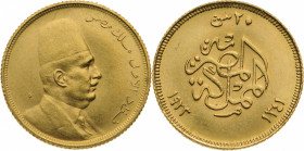 EGYPT
Fuad I (1922-1936) 20 Piastres 1923, AH 1341
Gold (1.68 g). KM 339. UNC 
Estimate: EUR 250 - 500