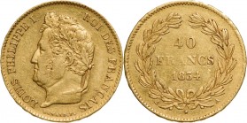 FRANCE
Louis Philippe I (1830-1848) 40 Francs 1834 A
Gold (12.87 g). KM 747. VF+
Estimate: EUR 750 - 1500