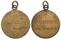 FRANCE
French Revolution Medal, Police Auxiliary from the City of Le Havre
Breast Badge, engraved bronze, 42 mm, with suspension ring. R! II 
Estim...