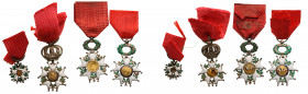 FRANCE
Lot of 4 ORDER OF THE LEGION OF HONOR
Knight's Cross Monarchy of July, Reduced Size, 5th Class (reverse center missing); Knight`s Crosses, 3r...