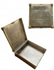 FRANCE
Lady's box 
Lady's box in silvered metal, square model with a rich hinged cover crafted in the style of the antique, central engraving in car...