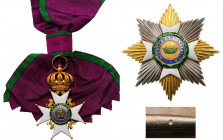 GERMANY - SAXONY
Saxe Ernestine House Order 
A Grand Cross Set: GOLD sash badge, 116x71 mm, with white enameled maltese cross with finely chiselled ...