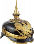 GERMANY - PREUSSEN
Prussian line infantry regiment, reserve Senior NCO Pickelhaube, md 1897
Black leather with brass gilted ornaments. Round front v...