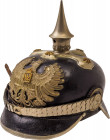 GERMANY - PREUSSEN
Zoll Pickelhaube cca 1900. 
Black leather with brass silvered ornaments. The front plate,has a crowned shield applied, with Pruss...