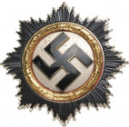 GERMANY- 3RD REICH
ORDER OF THE GERMAN CROSS, Gold Class
Breast Star, 64 mm, zinc, multipart construction, partially enameled, vertical pin on the b...