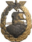 GERMANY- 3RD REICH
Kriegsmarine Auxiliary Cruiser War Badge, instituted in 1941
Breast Badge, 57x43 mm, gilt Zinc, French War Time production, horiz...