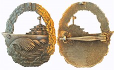 GERMANY- 3RD REICH
Kriegsmarine Destroyer War Badge, instituted in 1940
Breast Badge, 53x44 mm, French War Time production, original horizontal tape...