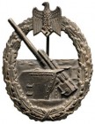GERMANY- 3RD REICH
Kriegsmarine Artillery War Badge, instituted in 1941
Breast Badge, 54x41 mm, silvered Metal, original vertical thin pin on the re...