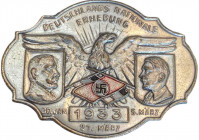 GERMANY- 3RD REICH
Deutschlands Nationale Erhebung Badge
Breast Badge, 47x34 mm, aluminium, pin missing on the back. II- 
Estimate: EUR 75 - 150