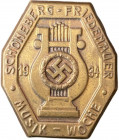 GERMANY- 3RD REICH
Schoneberg-Friedenauer Musical Week Badge 1934
Breast Badge, 34x41 mm, brass, horizontal fixation pin. I 
Estimate: EUR 95 - 190