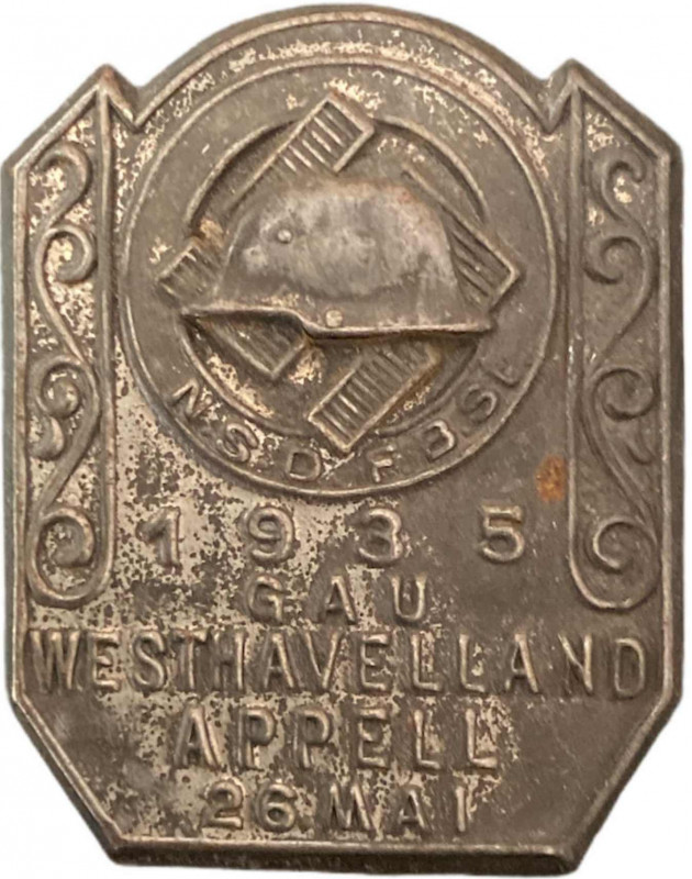 GERMANY- 3RD REICH
26 Mai 1935 Gau Westhavelland Appell Badge
Breast Badge, 26...