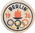 GERMANY - 3RD REICH
1936 Berlin Olympic Games Embroidered Textile Patch
Cloth, Diam.: 74 mm. Scarce! I R! 
Estimate: EUR 200 - 400