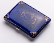 GERMANY
Cigarette case
A german silver-gilt cigarette case with blue enamel, pattern of a knight's helm and gilding, weight 164 gr, 9 x 6,5 cm, guar...