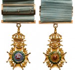 GREAT BRITAIN
The Guelphic Order
A Knight’s Cross with Swords of a somewhat reduced size, 49x27 mm, in chiselled GOLD with most finely enameled cent...