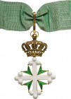 ITALY
ORDER OF SAINT MAURICE AND LAZARUS
Commander`s Cross, 3rd Class. Neck Badge, 88x55 mm, gilt Silver, enameled on both sides, with original Roya...