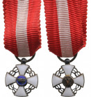 ITALY
ORDER OF THE CROWN OF ITALY
Knight's Cross Mniature, 5th Class, instituted in 1868. Breast Badge, 12 mm, Silver, both sides enameled, original...