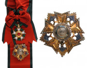 LEBANON
NATIONAL ORDER OF THE CEDAR
Grand Cross Set, 1st Class, instituted in 1936. Sash Badge, 70x60 mm, Silver, central medallion silver gilt, bot...