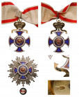 MONTENEGRO
Order of Danilo 
A 2nd Class Set of the 2nd Type: Neck badge, 75x49 mm, in Silver and enamels; obverse centremedallion with red enameled ...