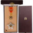 MOROCCO
ORDER OF OUISSAM ALAOUITE CHERIFIEN
Grand Officer's Set, 2nd Type, instituted in 1913. Officer's Badge, 67x42 mm, gilt Bronze, both sides en...