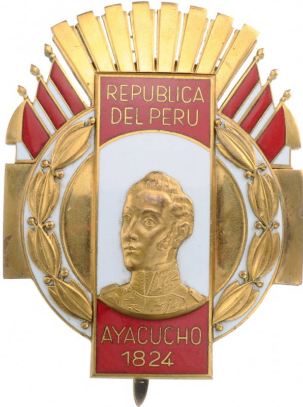 PERU
ORDER OF AYACUCHO
Grand Cross Star. Breast Star, gilt Bronze, 82x65 mm, m...