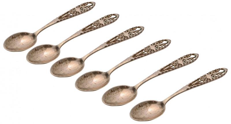 RUSSIA
Silver tea spoons Set, 6 pieces.
Contains: spatula with openwork, 10 cm...