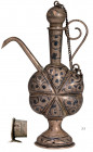 RUSSIA
Funny silver and niello miniature phiale in the shape of caucasian jug
Pedestal base, paunch with lobed sections, spout (unsoldered) and hand...