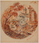 RUSSIA
Blood rose watercolor on paper
Circular view representing a "Town, canal and characters" and a pencil sketch with characters on the back, sub...