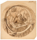 RUSSIA
Black watercolor on paper
Circular view representing an "Usurer", subject of a popular tale, monogram "E" of Nikolai Ludwigovich Ellert in Ja...