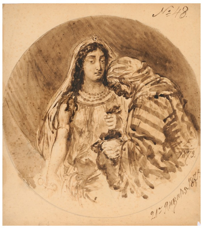 RUSSIA
Black watercolor on paper
Circular view representing "Characters and an...