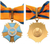 RWANDA
NATIONAL ORDER OF PEACE
Commander`s Cross. Neck Badge, gilt bronze, 50 mm, obverse enameled, central medallion gilt bronze, enameled, with or...