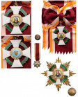 SAN MARINO
ORDER OF SAINT AGATHA
Grand Cross Set, instituted in 1923. Sash Badge, 74x64 mm, gilt Silver, enameled, original long sash. Breast Star, ...