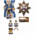 SERBIA
Order of St. Sava
A 1st Class Set of the 1st Type, awarded in 1883–1903: sash badge, 82x50 mm, in gilt silver, with white enameled, blue bord...