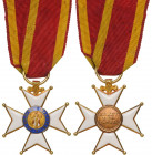SPAIN
Military Order of St. Ferdinand 
A Knight’s Cross in GOLD, 30x27 mm, white enameled cross; centre also in gold with polychrome enameled image ...