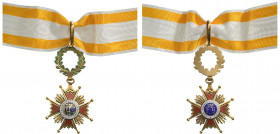 SPAIN
ORDER OF ISABELLA THE CATHOLIC
Commander`s Cross, 3rd Class, instituted in 1815. Neck Badge, 81x43 mm, GOLD, 30.2 g., superimposed parts gilt ...