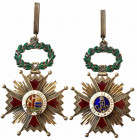 SPAIN
ORDER OF ISABELLA THE CATHOLIC
Commander`s Cross, 3rd Class, instituted in 1815. Neck Badge, 81x49 mm, gilt Silver, superimposed parts gilt en...