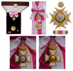 SPAIN
ROYAL AND MILITARY ORDER OF SAINT HERMENEGILDO
Grand Cross Set, 1st Class, instituted in 1815. Sash Badge, 54x37 mm, gilt Bronze, both sides e...